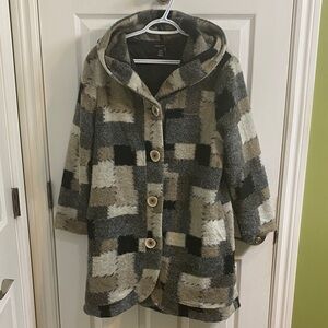 Alison Sheri Patchwork Design Wool Blend Hooded Coat Jacket Women’s Medium